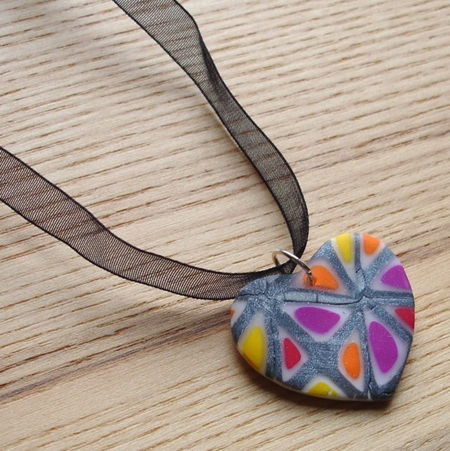 Funky Windows Heart FIMO Polymer Clay Pendant