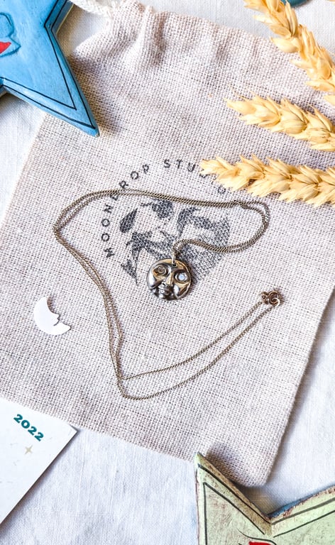 Mini Moon Necklace - Solid Fine Recycled Silver Celestial Moon Necklace, Lyra