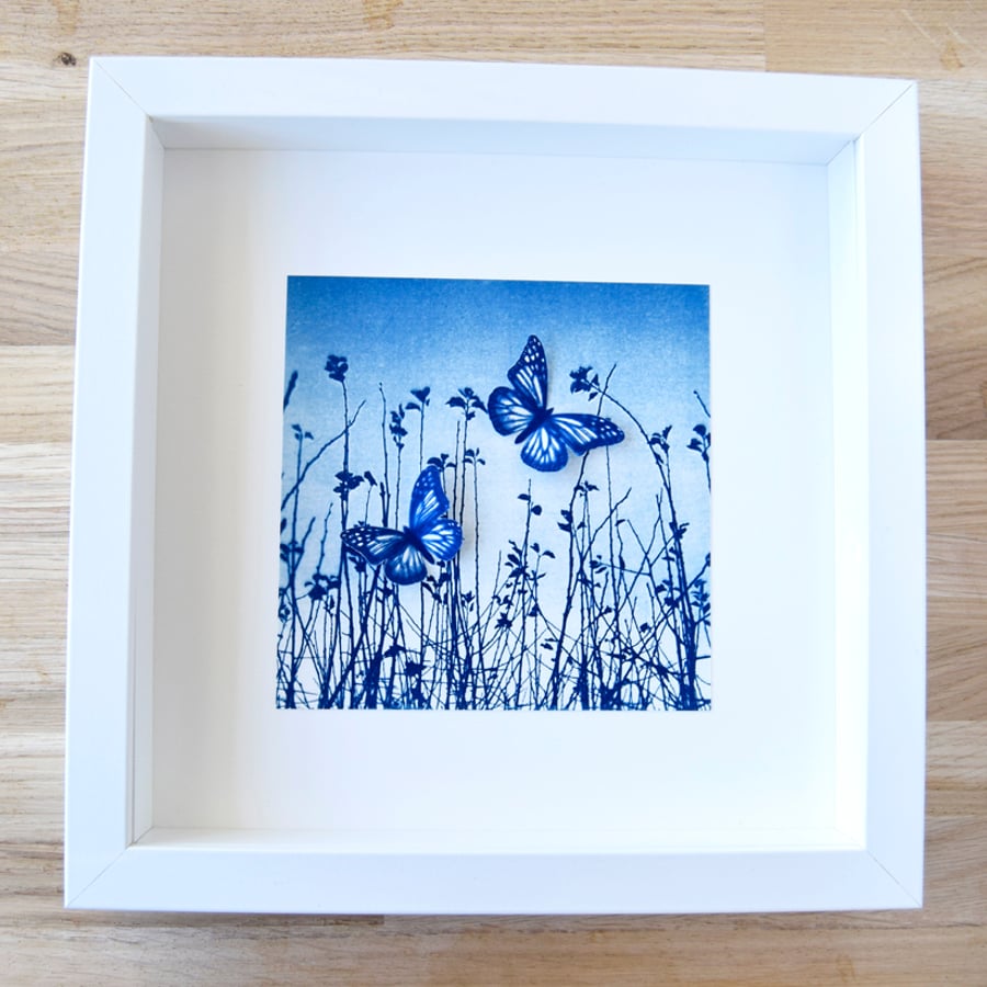 'Butterfly Meadow' Original Cyanotype Framed