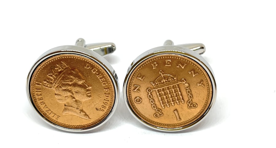 40th Birthday Anniversary 1 pence cufflinks from 1985, 40th Birthday, mens gift 