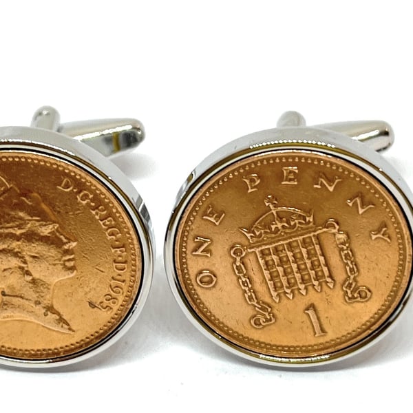 40th Birthday Anniversary 1 pence cufflinks from 1985, 40th Birthday, mens gift 