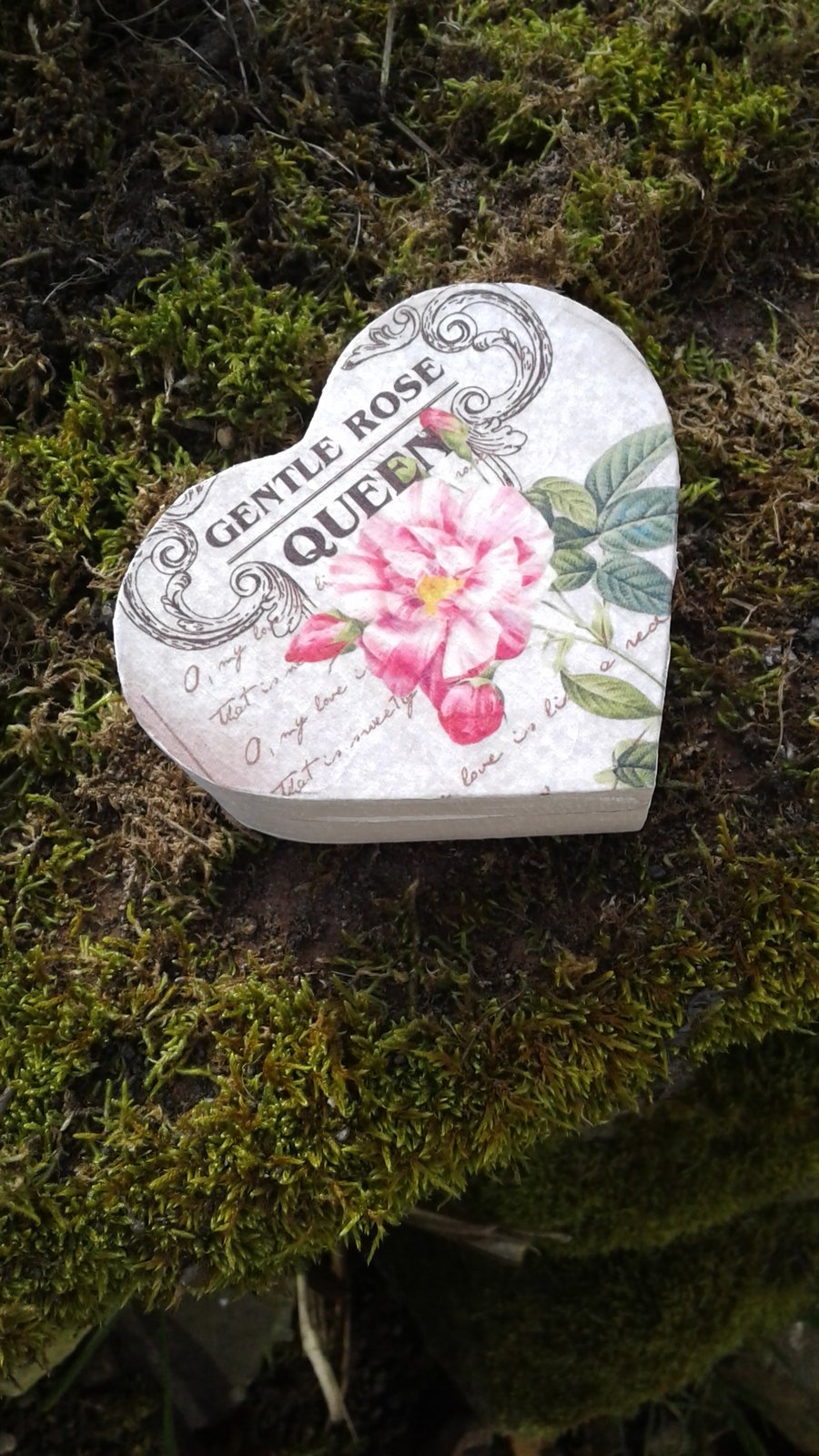 Gentle Rose Decoupage Wooden Heart Trinket Gift Box