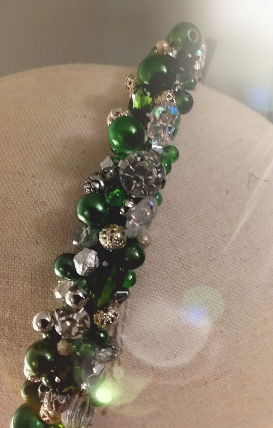 Emerald green and sliver headband.