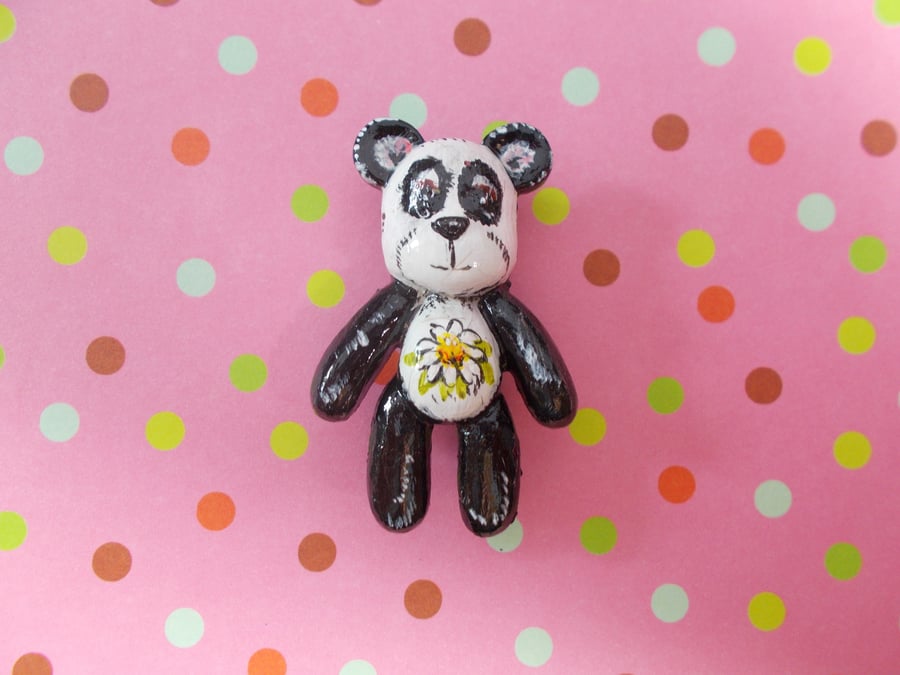 PANDA BROOCH Daisy- Panda Pin Cute Panda Wedding Corsage Daisy Pin HAND PAINTED