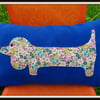Dachshund dog cushion, vintage style.