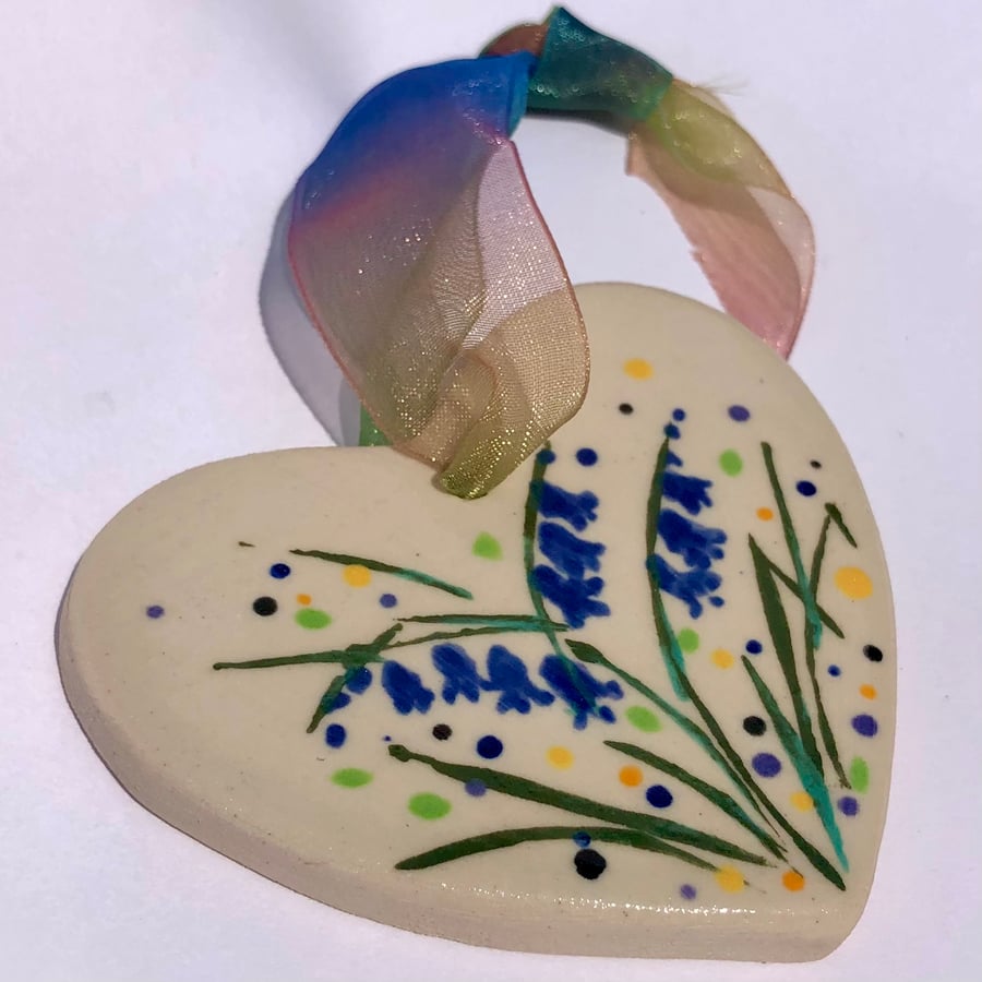 HANDMADE CERAMIC HEART WITH BLUEBELL DESIGN