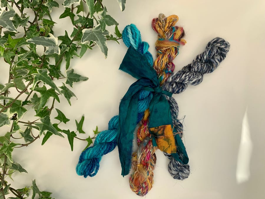 Hand spun bundle of yarn, wool. Weaving, crafting. 