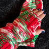 Hand Knitted Festive Fingerless Wrist Warmers