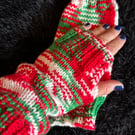 Hand Knitted Festive Fingerless Wrist Warmers