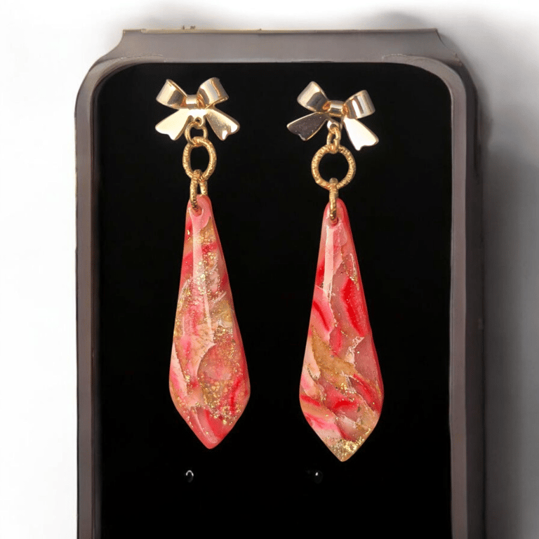 Peach marble Effect Dangle handmade polymer clay Earring