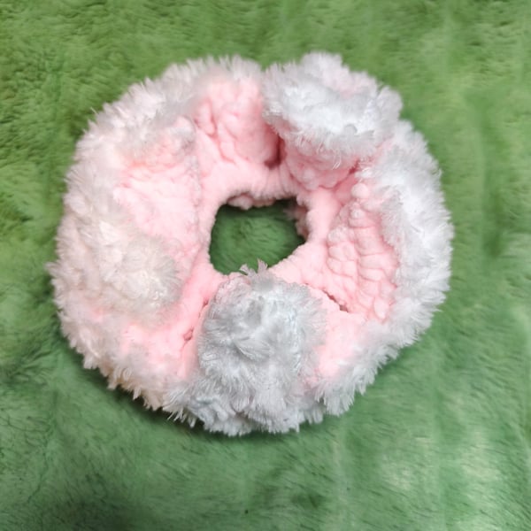Ballerina Pink with White Fur Trim Extra Large Scrunchies Hair Tie