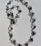 Frosted Clear Quartz & Black Hematite Gemstone Beaded Silver Heart Necklace - Image 4
