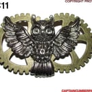 Silver owl on bronze cogs DC11