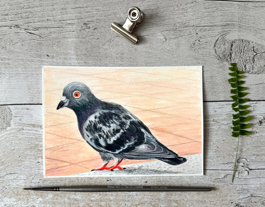 Original Pigeon Painting - Gouache Painting - One of a kind