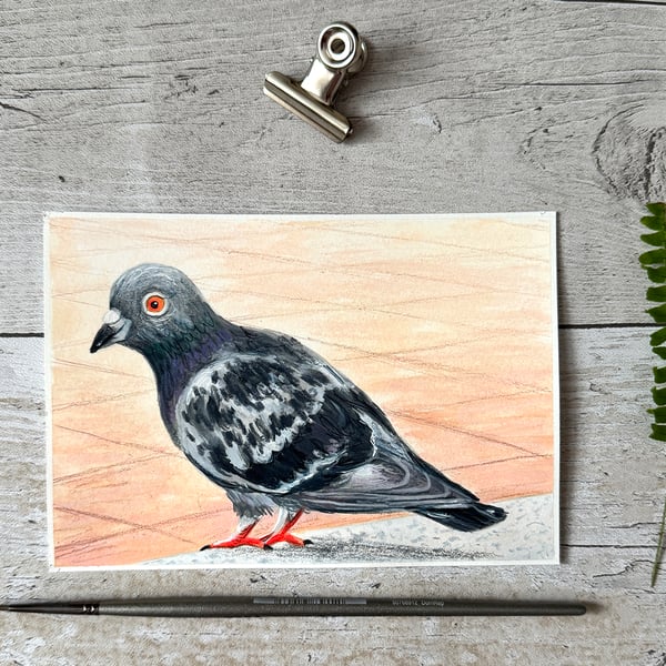 Original Pigeon Painting - Gouache Painting - One of a kind