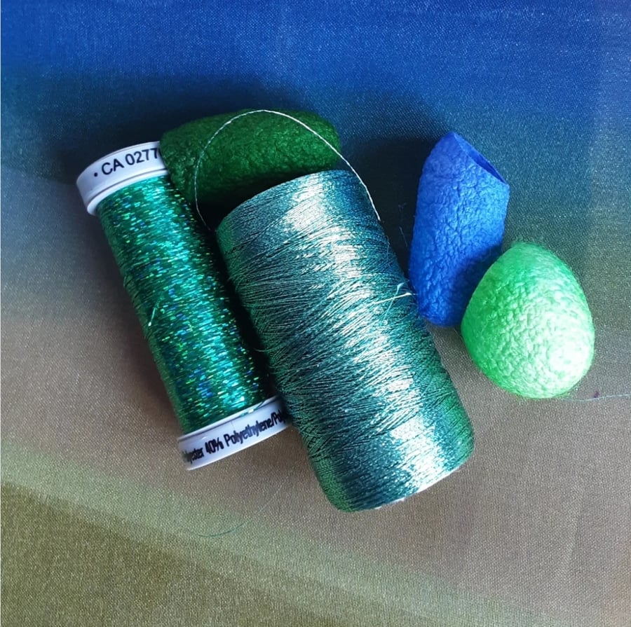 Fabric Inspiration Pack Hand Dyed cottons, Silk, Organza, Embroidery Thread