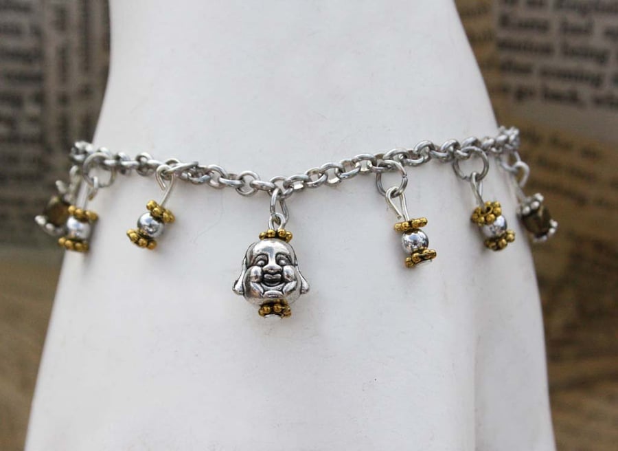 Buddha Head Silver Gold Charm Bracelet