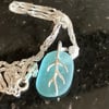 Pale blue seaglass and Sterling silver pendant 