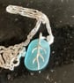 Pale blue seaglass and Sterling silver pendant 