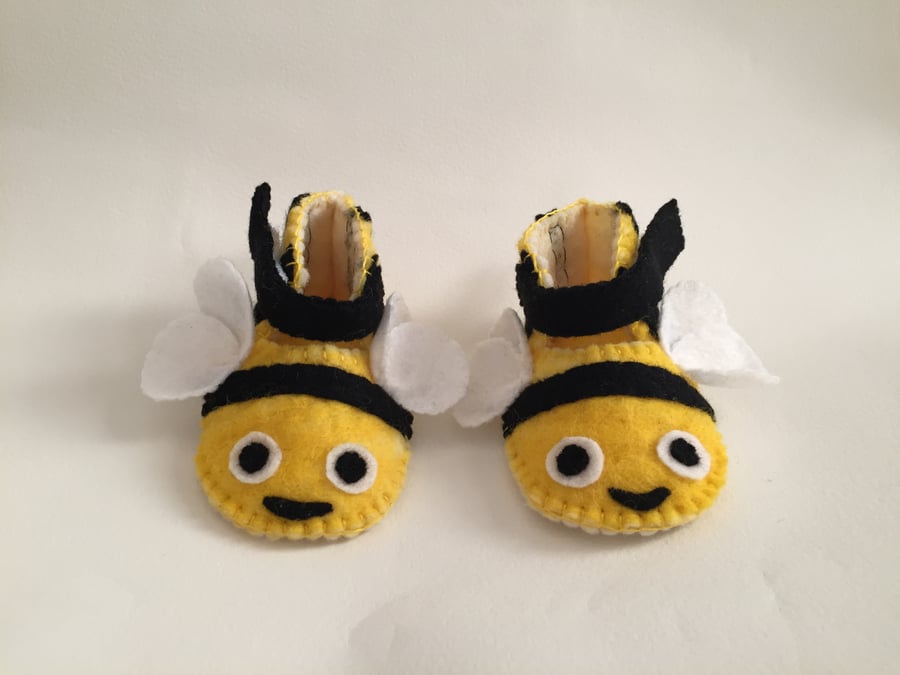 Hand felted bumble bee baby booties