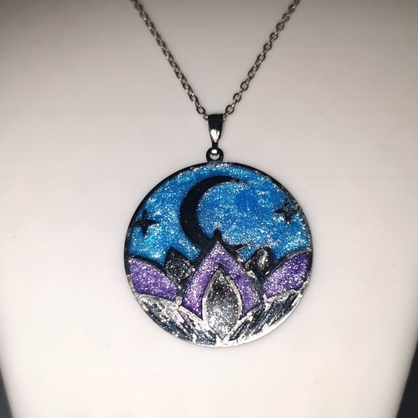 Moon and lotus flower necklace