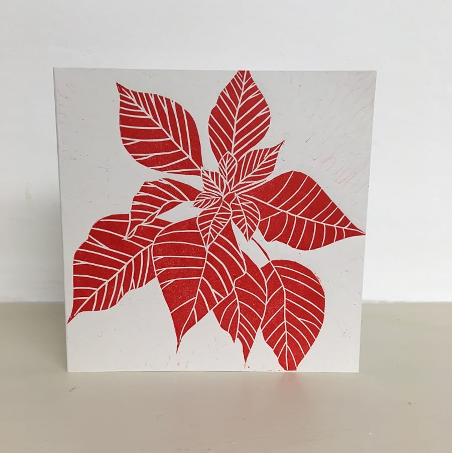 Poinsettia hand printed linocut card 