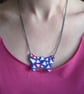 Triangle Pattern Hand Painted Ceramic Butterfly Pendant on Grey Cord with Clasp - Image 2