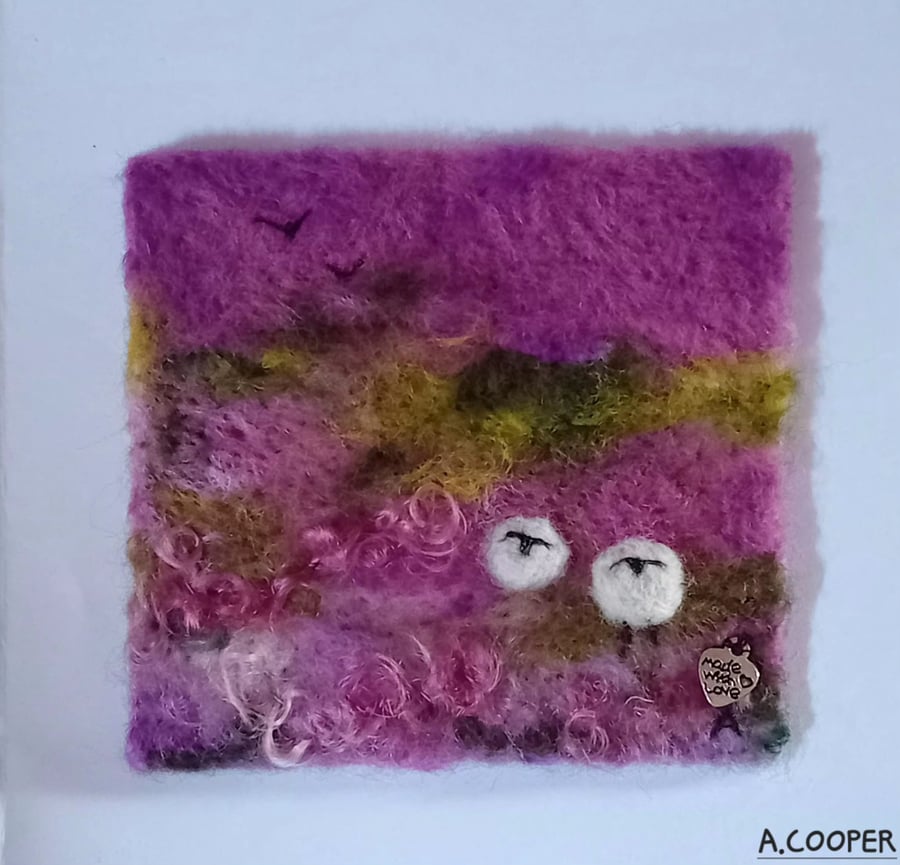 Image of ,HIGHLAND SHEEP, handmade, original, needle felted wool picture 