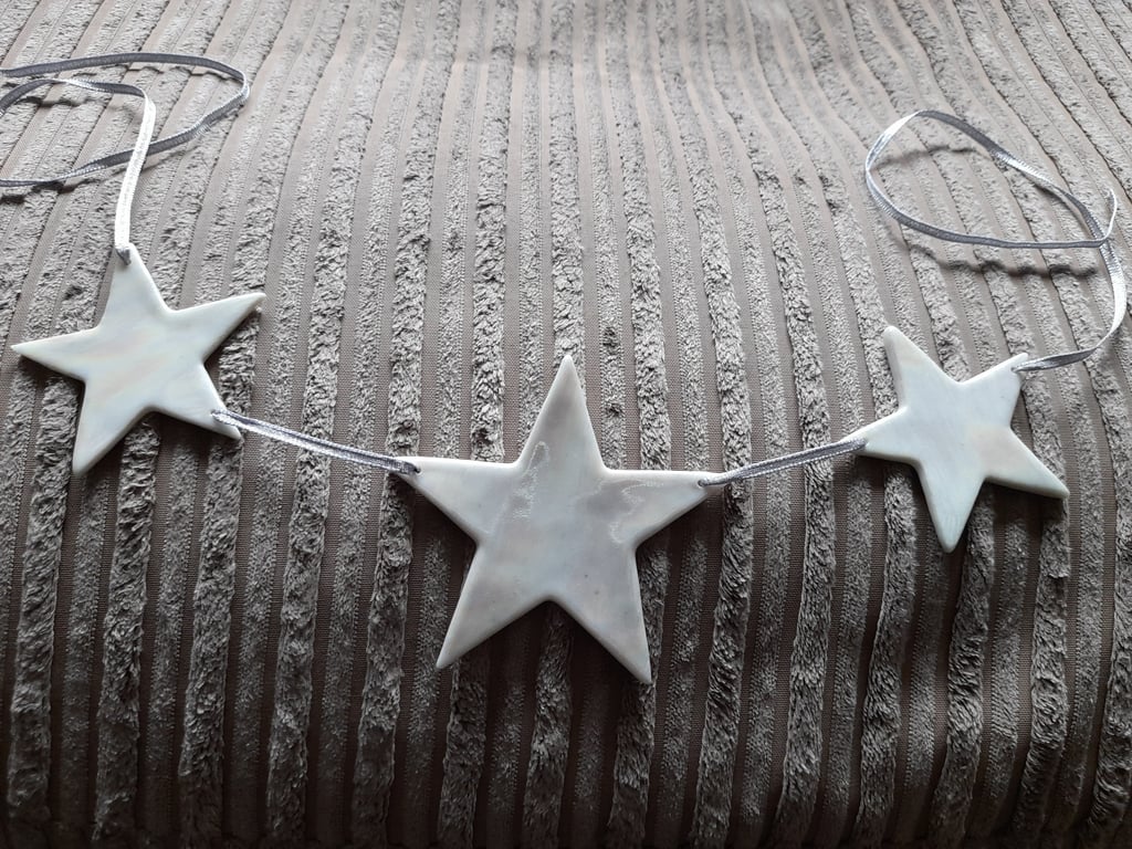 Handmade ceramic porcelain stars hanging decoration