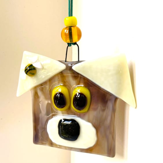 Little brown dog glass suncatcher