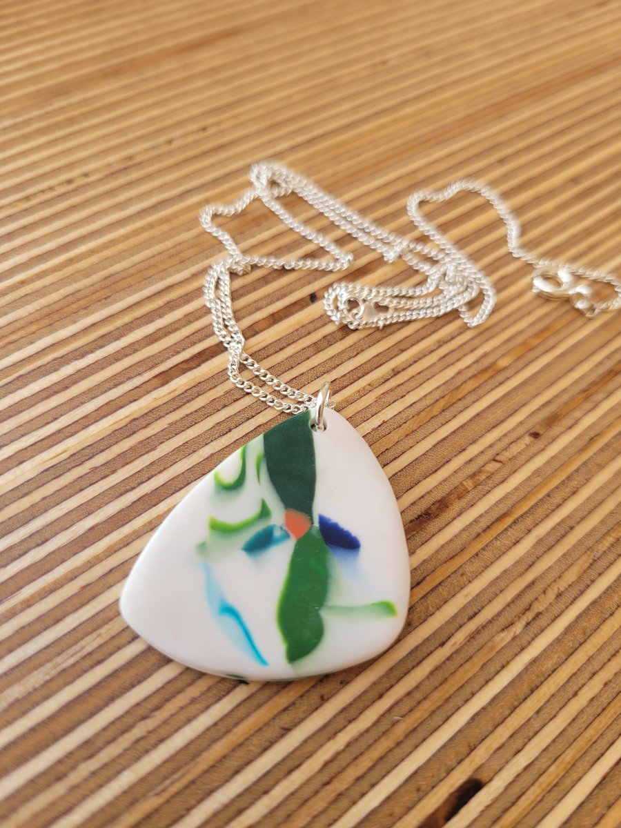 Polished Pebble Polymer Clay Pendant - Forest