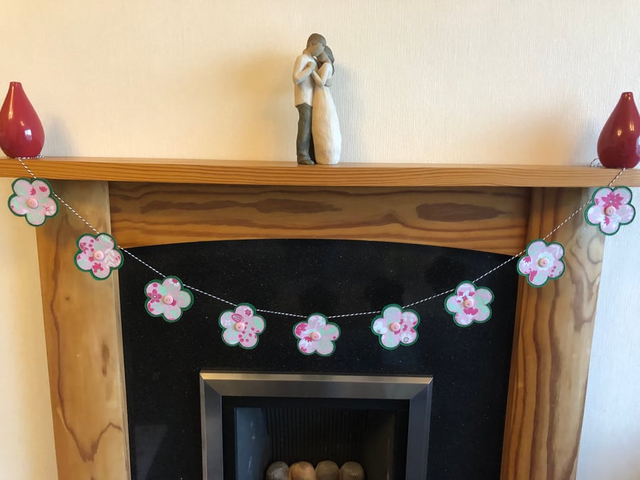 Pink Flower Fabric Bunting Bedroom Wall Decor