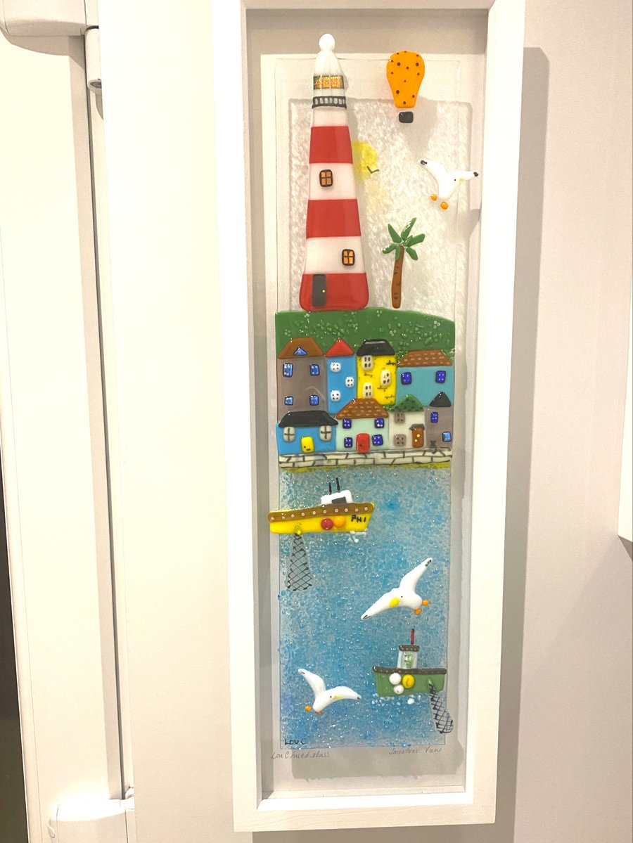 Smeatons view - fused glass coastal scene