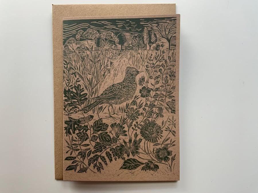 Art Card - Bird - Greeting Card - Birthday Card - Skylark - Nature Card - Hand P