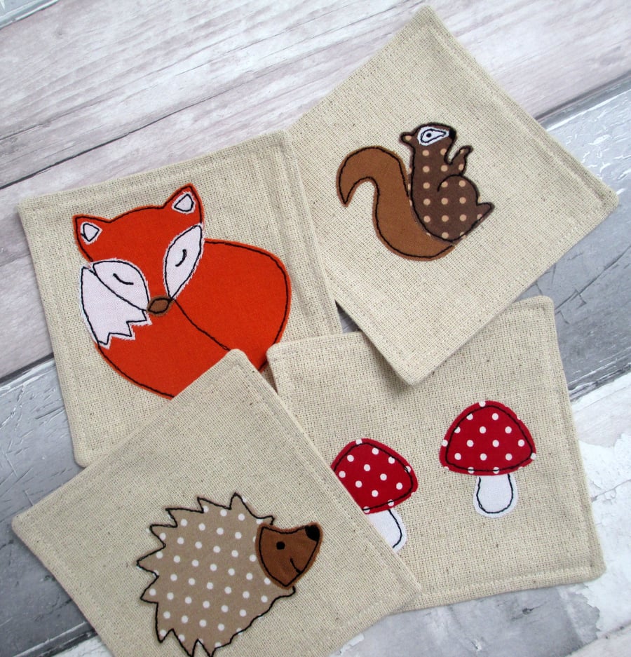 Animal Coasters - Set Of 4 Fabric Coasters - Woodland Coasters
