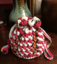 Hand Crochet Red White Orange Grey Black Drawstring Bag Handbag by Poppy Kay - Image 1