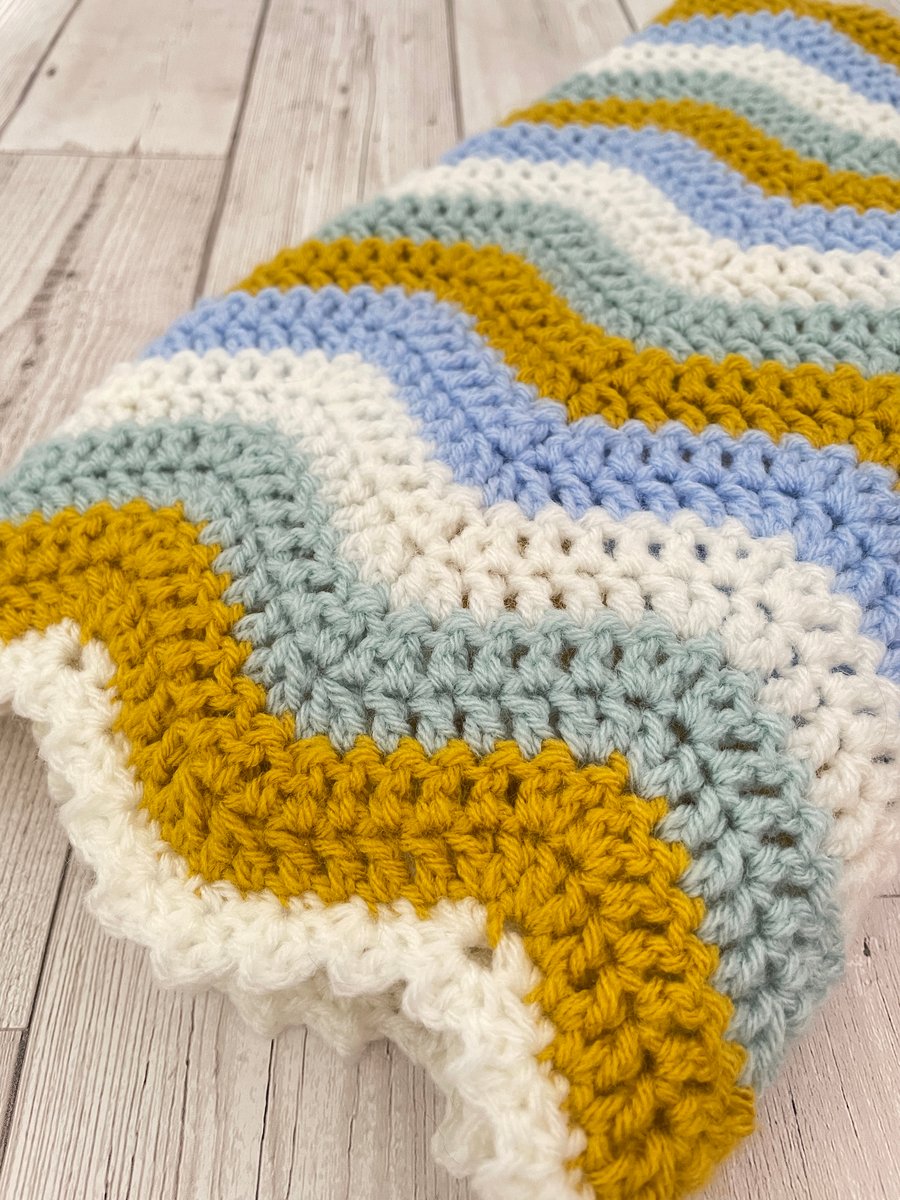 Blue & Mustard Crochet Baby Blanket