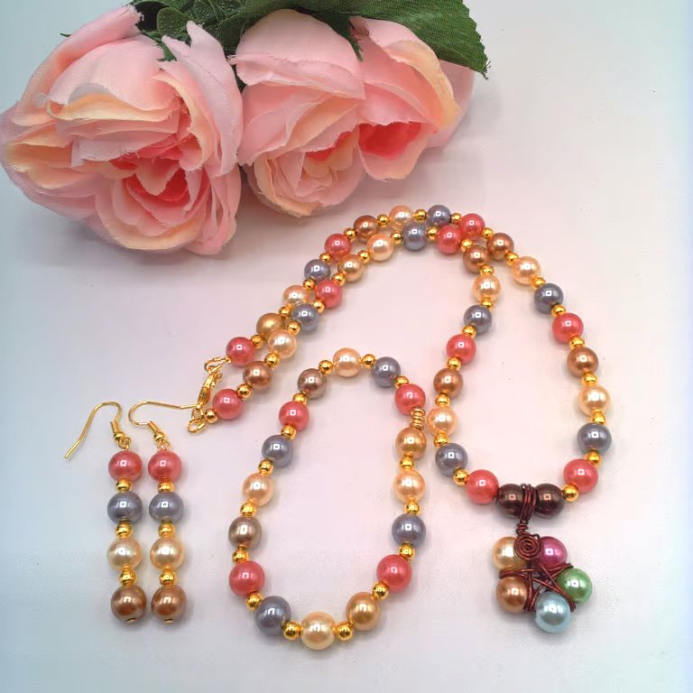 Pastel Pearl Necklace with Star Pendant, Bracelet and Earrings Set, Gift for Her