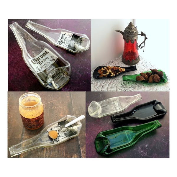 Handmade Fused Glass Recycled Beer or Cola Bottle Dish - Slumped Bottle