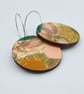 Hooped hand printed wooden dangly earrings in subtle muted colours - Image 5