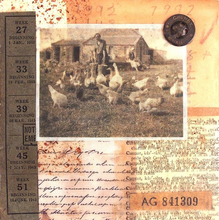 An Original Paper and Fabric Collage on Cradled Wood Panel, 12x12cms (185)