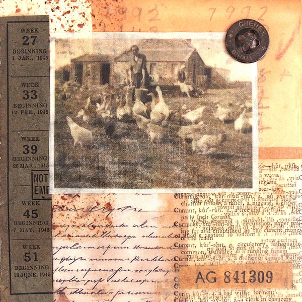 An Original Paper and Fabric Collage on Cradled Wood Panel, 12x12cms (185)