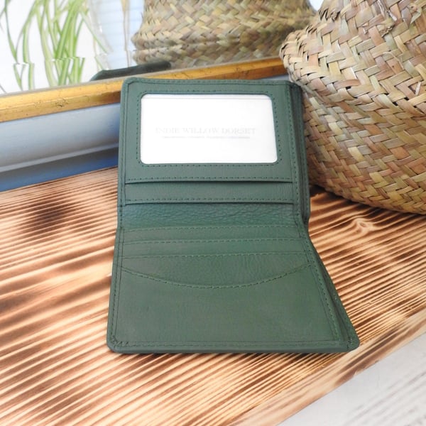 Green Small Leather Wallet, Green Leather Billfold Wallet, Green Leather Wallet