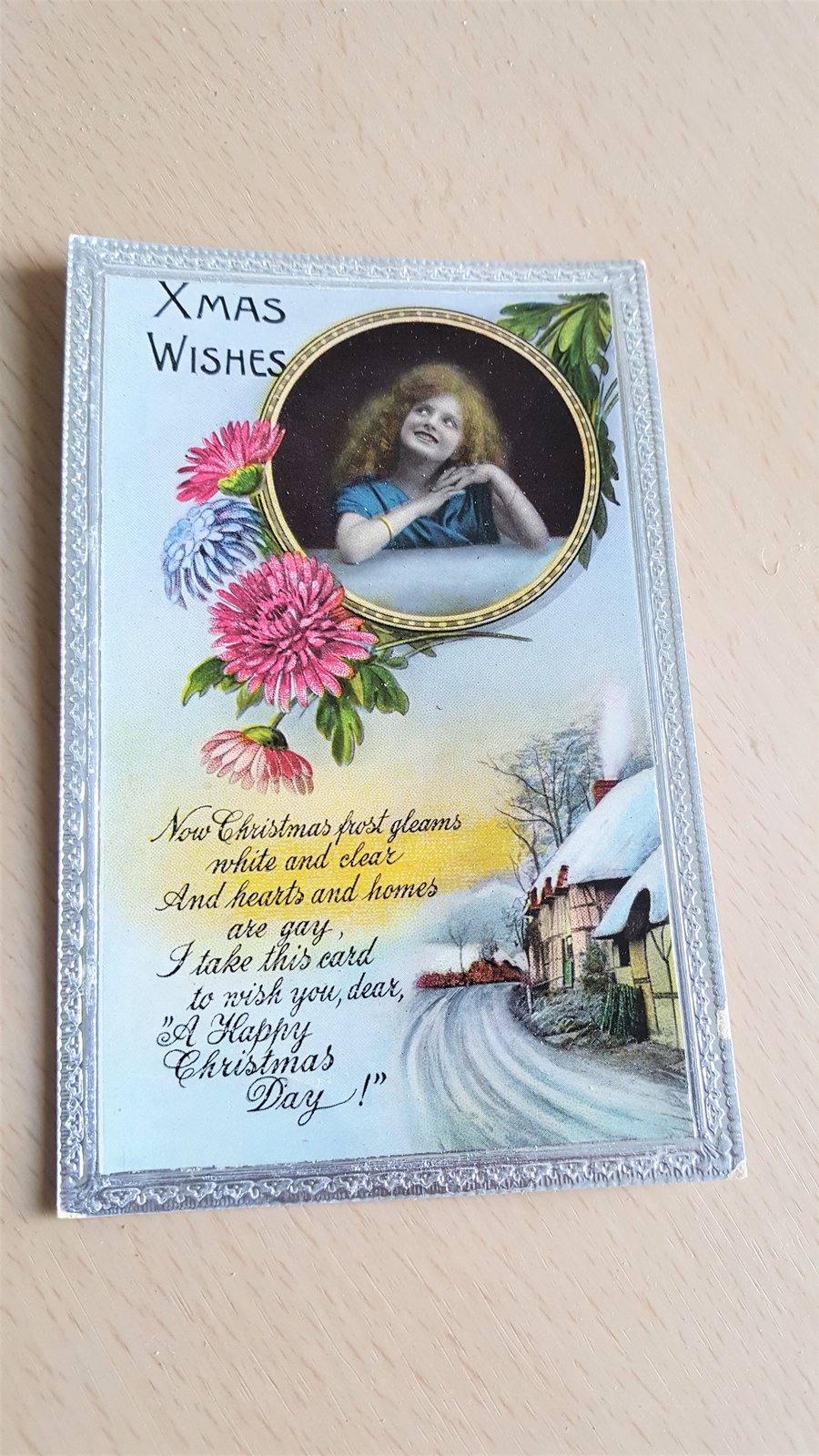 Vintage Unused Christmas Postcard Ephemera Journal Supplies Xmas Wishes