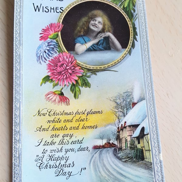 Vintage Unused Christmas Postcard Ephemera Journal Supplies Xmas Wishes