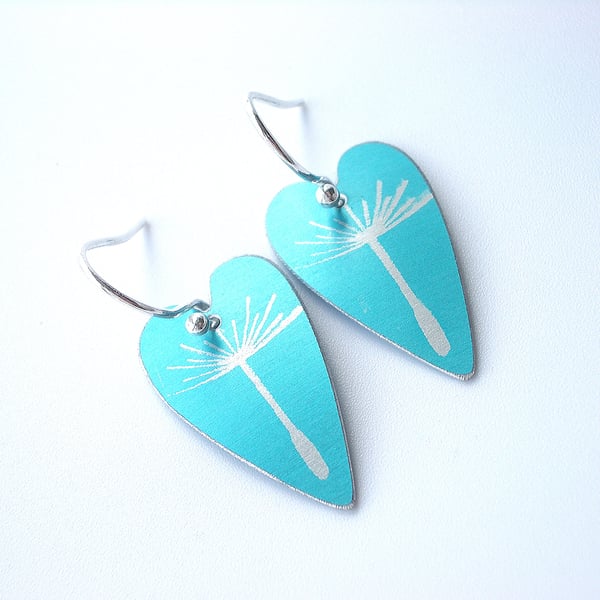 Dandelion seed heart earrings in turquoise 