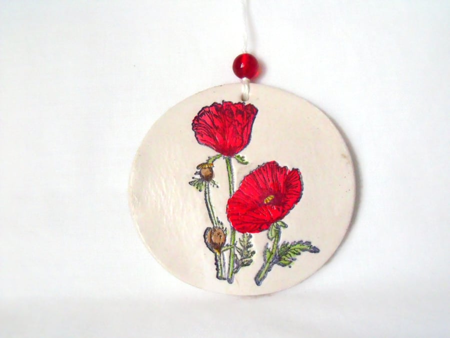 ceramic poppy hanging decoration