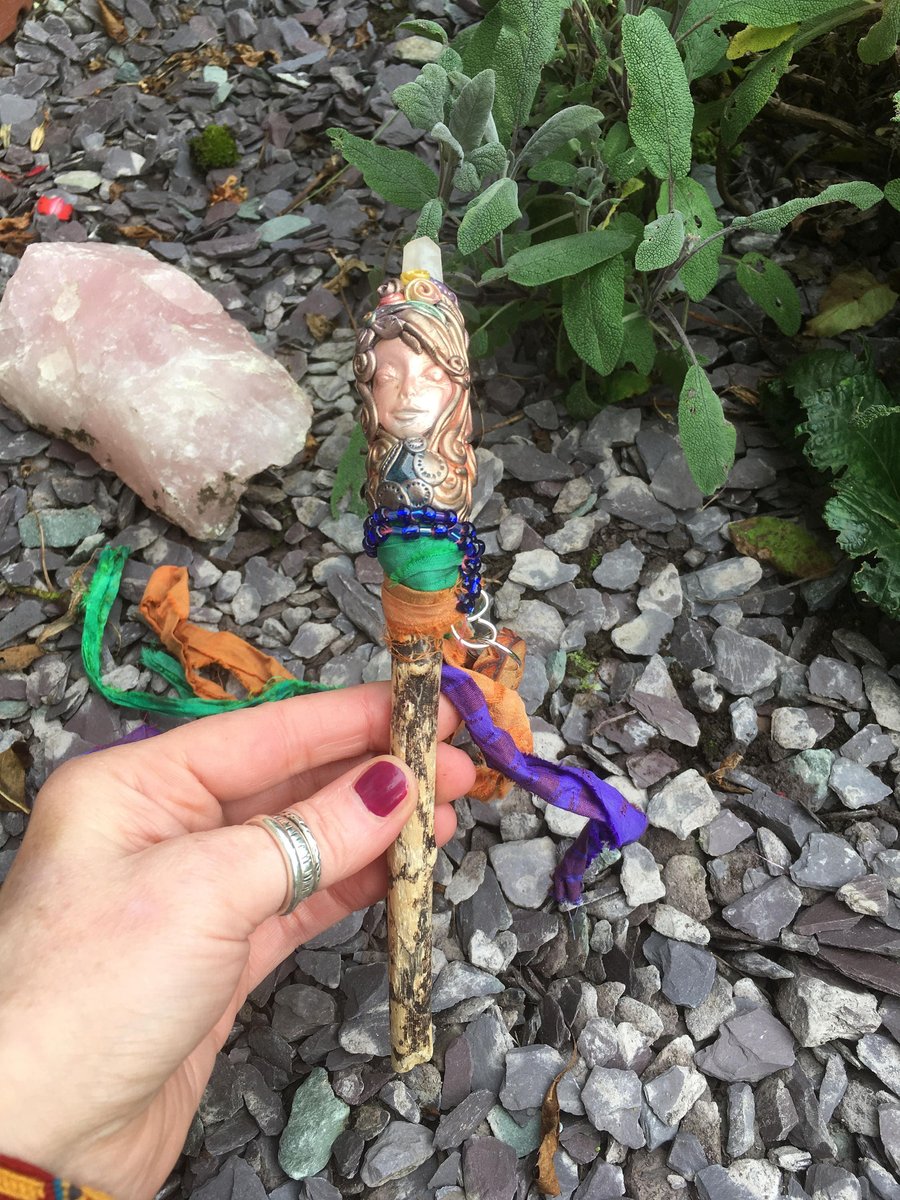 Quartz wand, crystal wands, wood wand, witchy gifts, witch tools, fimo clay wand