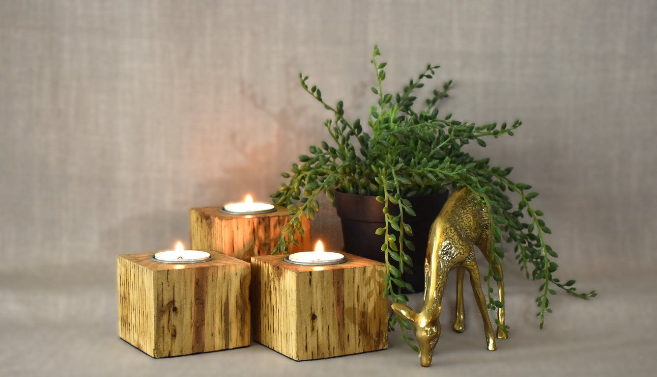 Set of 3 Tealight Holders Made from Upcycled Fence Post, Christmas table decor