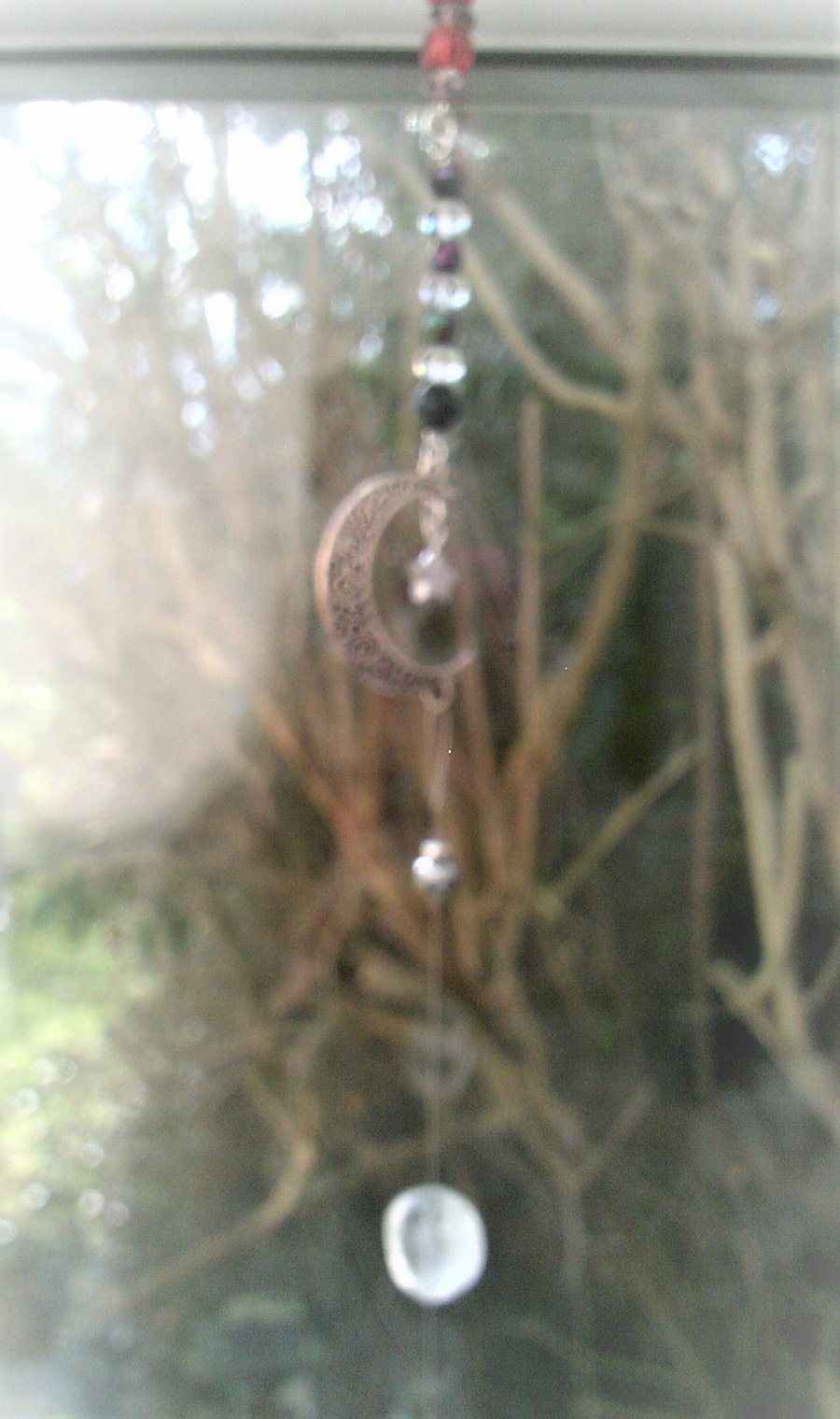 Crystal Suncatcher, Moon Window Decoration, Clear Quartz Hanging Decoration